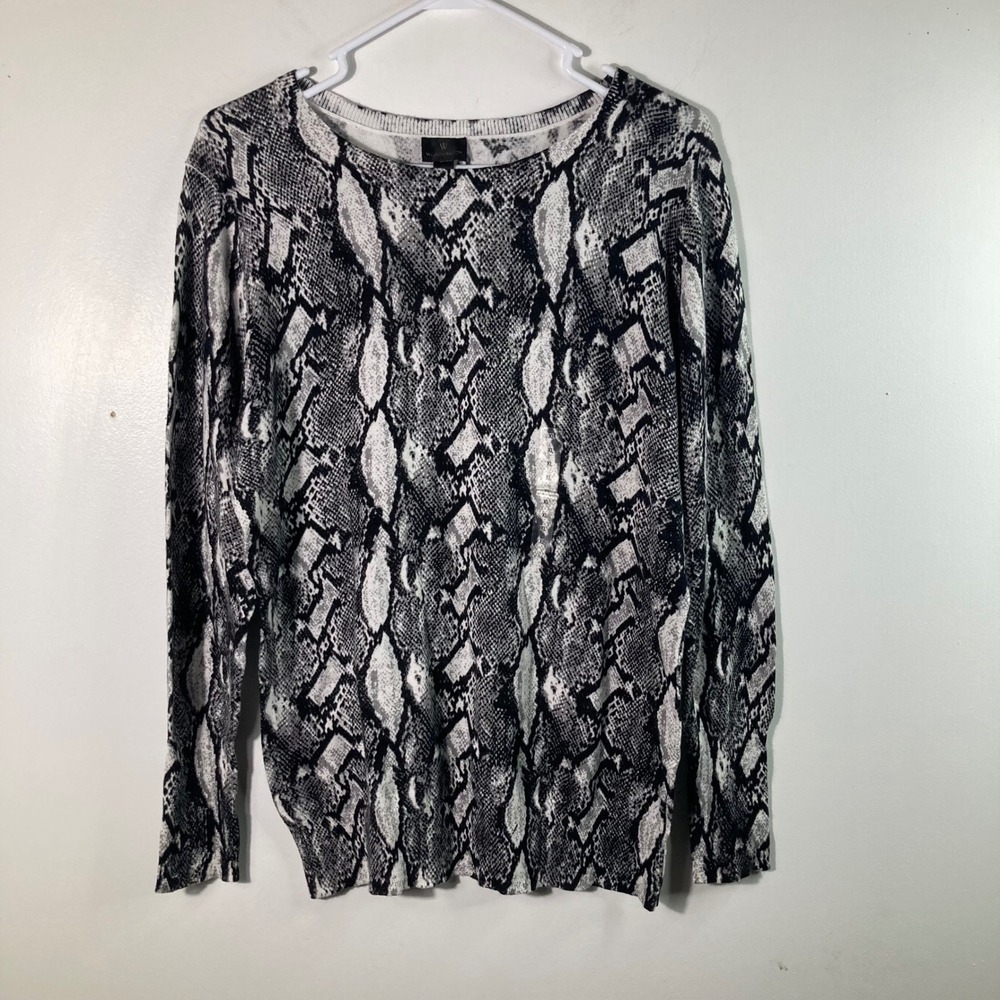Worthington Womens L Snake Print Sweater Black White Long Sleeve